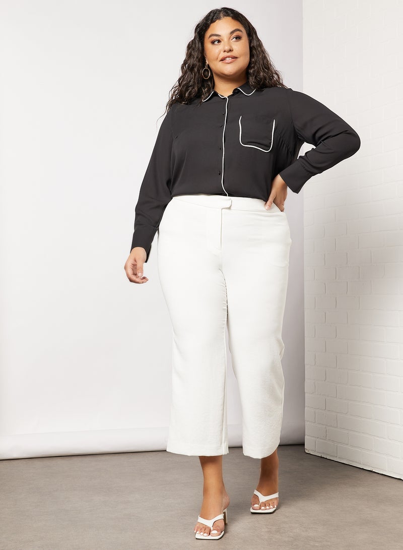 Plus Size Contrast Piping Top Black