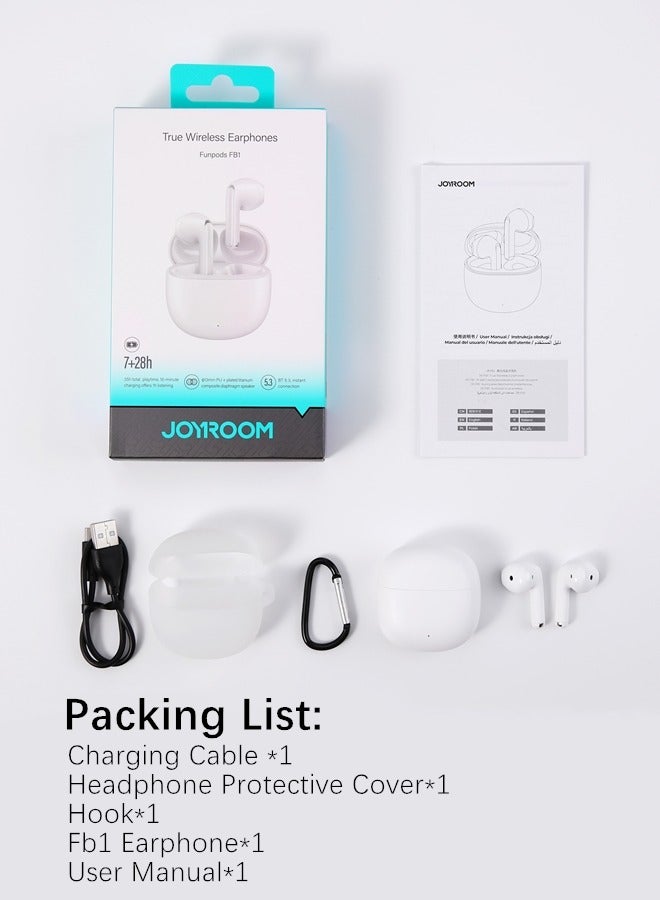 JR-FB1 In-Ear True Wireless Bluetooth 5.3 Headphones Dns Call Noise Reduction 65ms Low Latency Fast Charging IP54 Waterproof With Charging Box And Protective Cover White