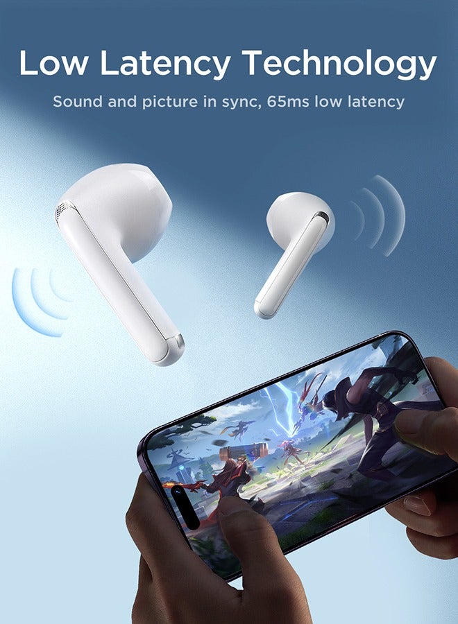 JR-FB1 In-Ear True Wireless Bluetooth 5.3 Headphones Dns Call Noise Reduction 65ms Low Latency Fast Charging IP54 Waterproof With Charging Box And Protective Cover White