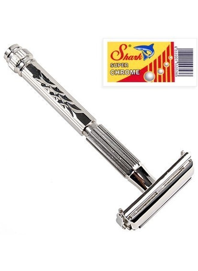 Butterfly Open Double Edge Safety Razor With Blades Silver