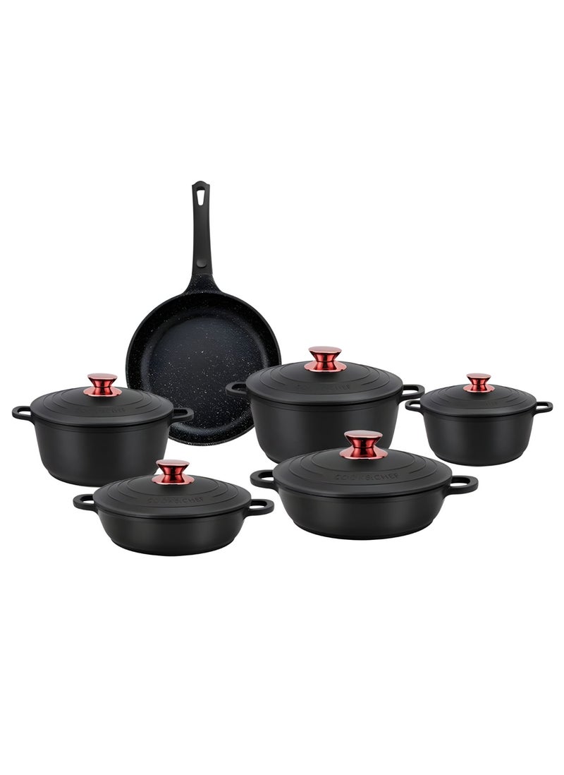 11-PCs New Design Non Stick Aluminum Cookware Set | Cooking Pot with Frying Pan for Kitchen