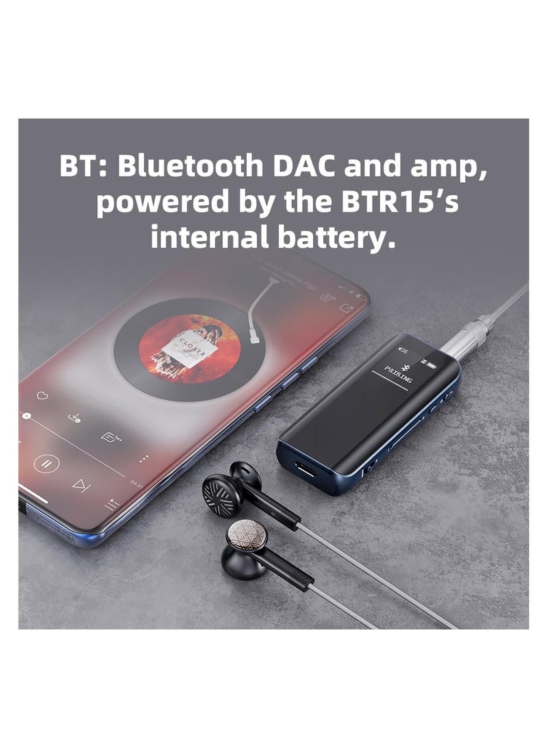 BTR15 Headphone Amps Bluetooth 5.1 Receiver High Resolution 384K/32Bit Native DSD256 USB DAC Supports LDAC/aptX HD/MQA For Smartphones/PC/Car/Home Audio Titanium