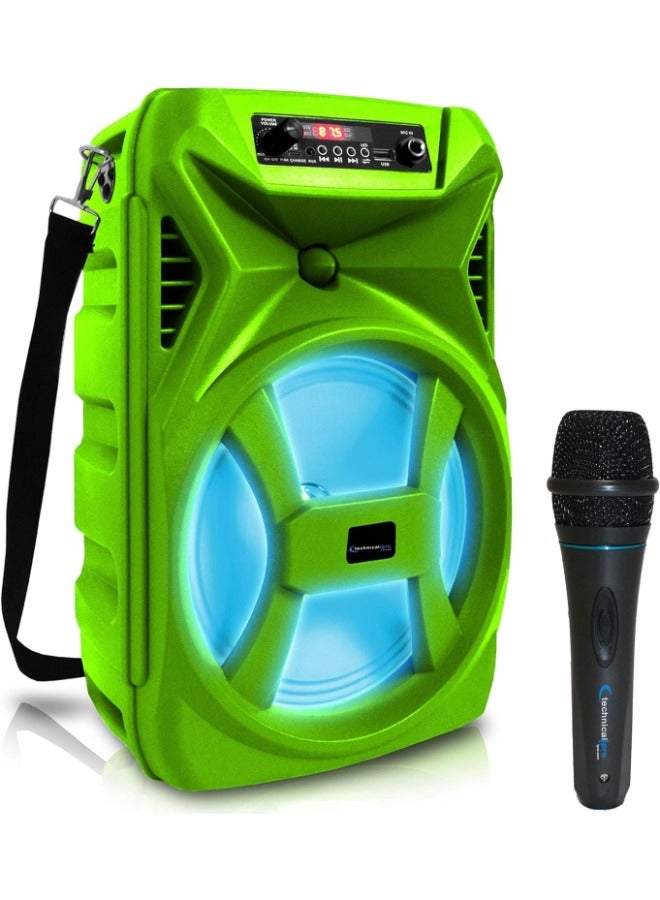 High-Powered 500W Bluetooth Speaker with 8'' Woofer, Rechargeable Battery, LED Lights, Dynamic Microphone - Portable DJ  for Events, Parties - Wireless Streaming, USB, FM Radio, LCD Screen Included