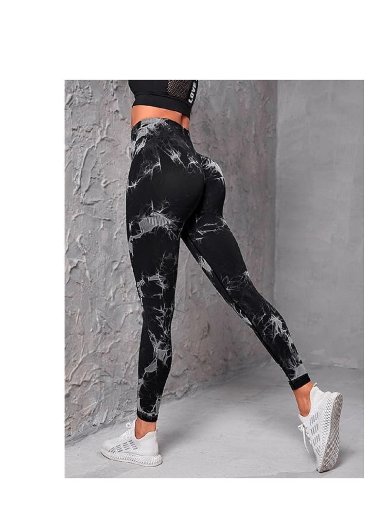 LESS DRAMA Curve-Hugging Marble Leggings for Women | High Waisted Hip Lift Leggings | Workout Yoga Tummy Control Compression Pants | Anti-Cellulite Athleisure Tights