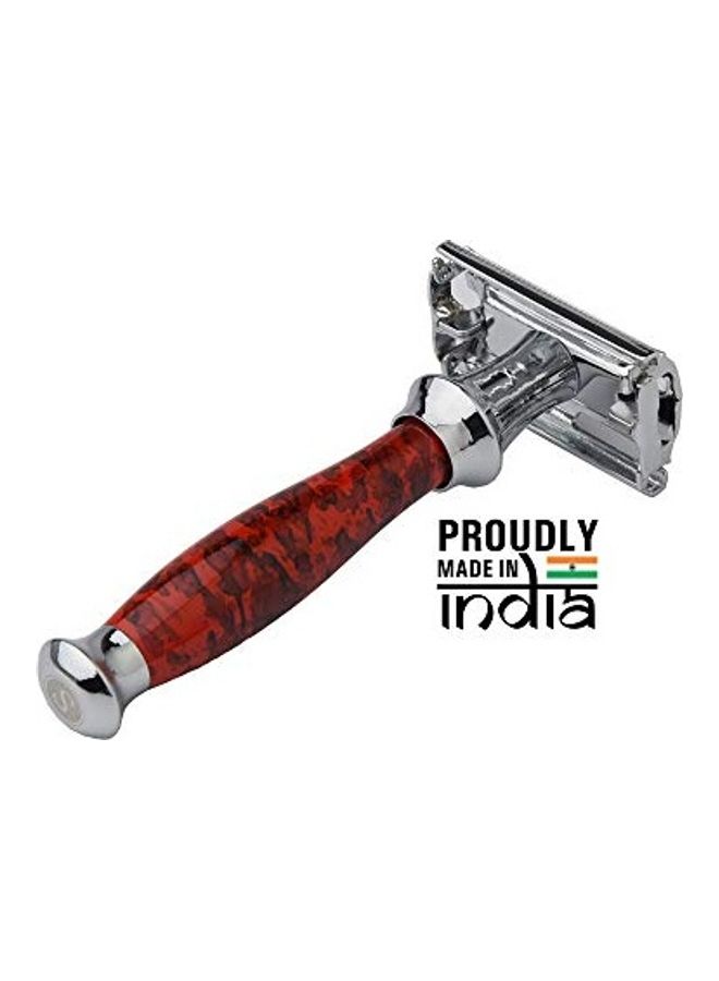 Shaving Double Edge Butterfly Safety Razor Marble Red/Silver