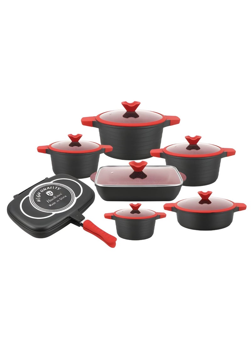 20 PCS Cast Aluminum Non Stick Cookware Set | Casserole Shallow Pot with Grill Frying Pan In Stock Induction Bottom | Cookware Set for Kitchen