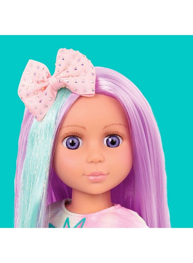 Luma 14Inch Posable Doll With Hair Extension  Pink Hair Bow Hair Clips And Colorful Outfit  Toys Clothes And Accessories For Kids Ages 3 And Up