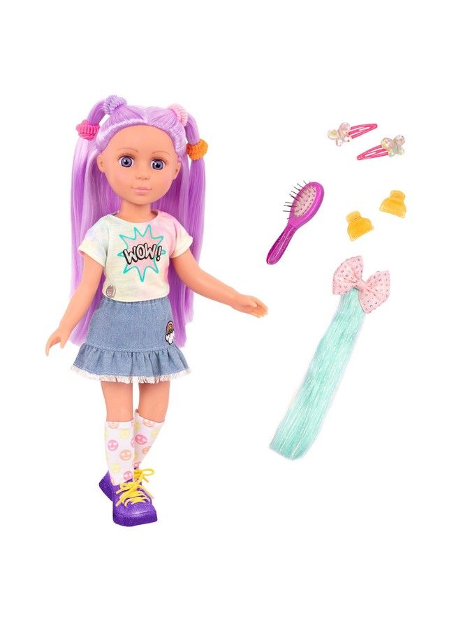 Luma 14Inch Posable Doll With Hair Extension  Pink Hair Bow Hair Clips And Colorful Outfit  Toys Clothes And Accessories For Kids Ages 3 And Up