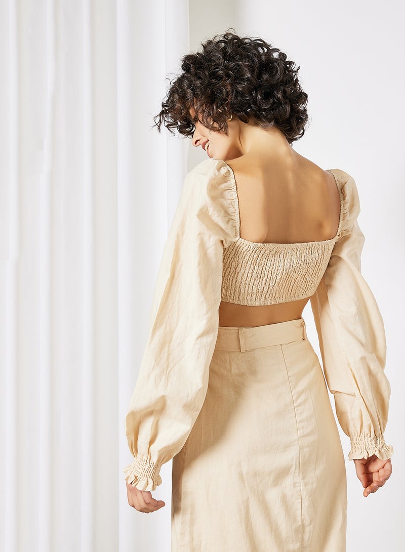 Dolly Knotted Crop Top Beige