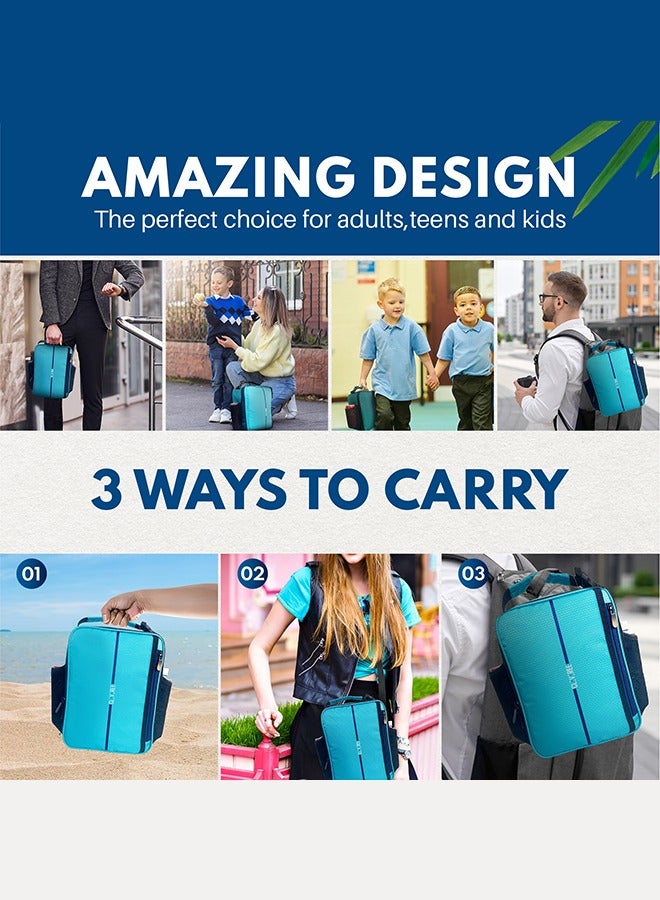 CLEVEREE Lunch Bag with Adjustable Shoulder Strap Lake Blue