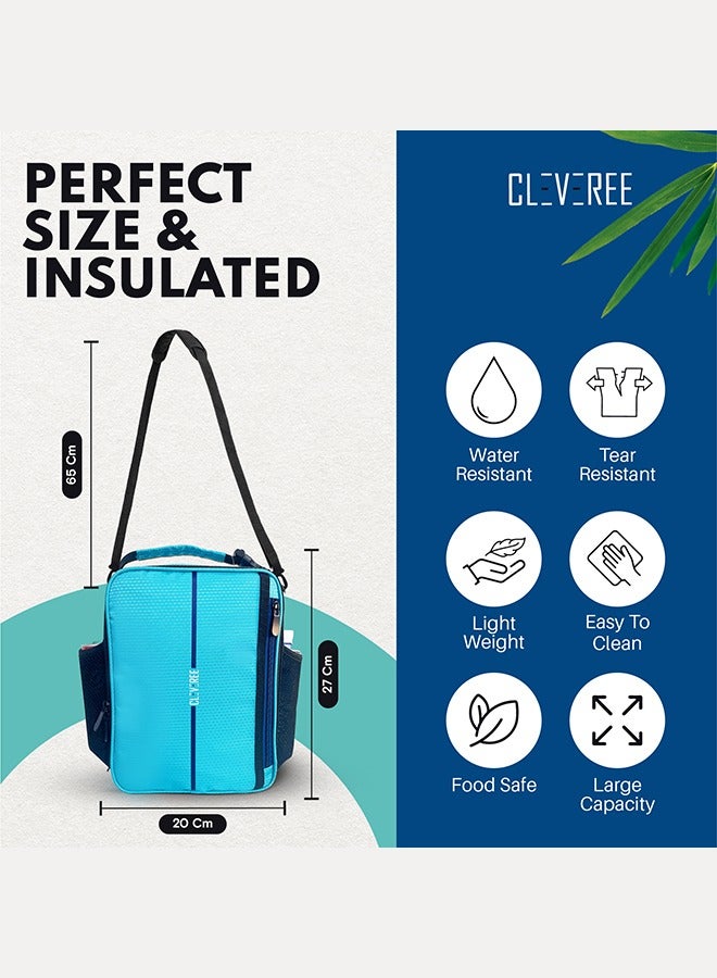 CLEVEREE Lunch Bag with Adjustable Shoulder Strap Lake Blue