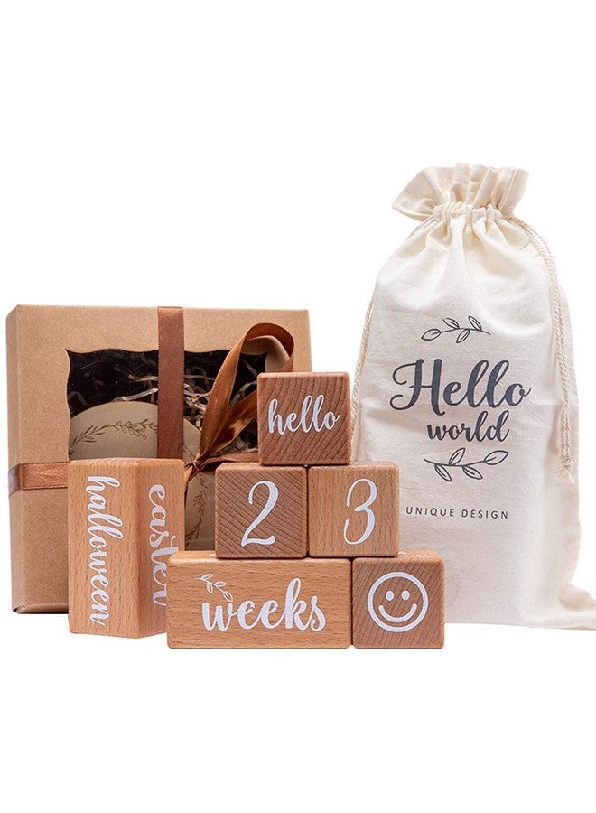 Milestone Blocks Set Of 6 Baby Age Blocks For Monthly Milestone Wooden Photo Props Set Perfect For Baby Shower And Keepsake