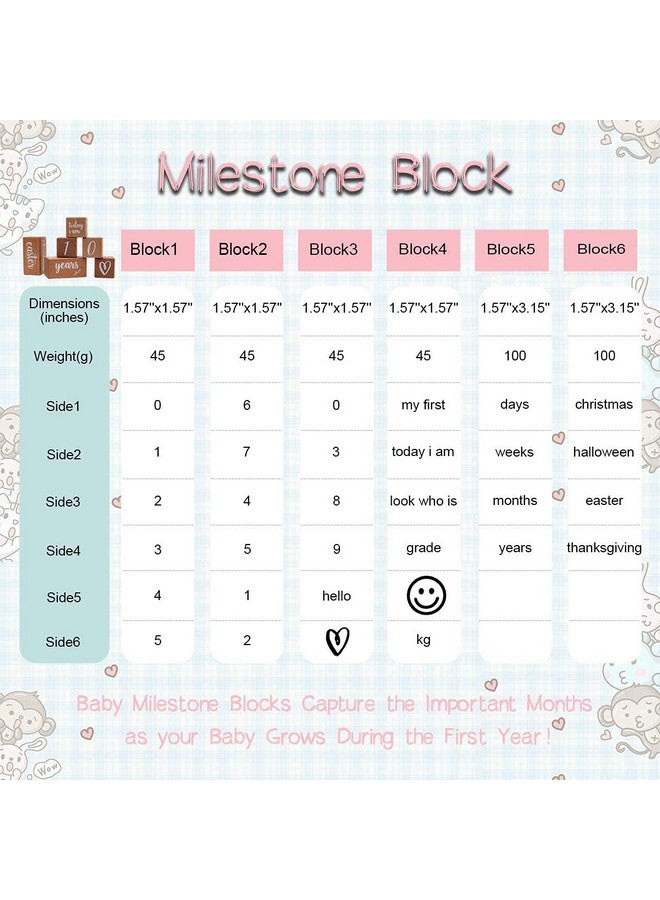 Milestone Blocks Set Of 6 Baby Age Blocks For Monthly Milestone Wooden Photo Props Set Perfect For Baby Shower And Keepsake