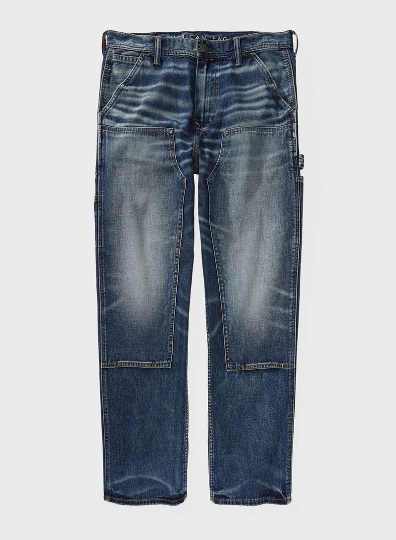 Mid Wash Straight Fit Jeans