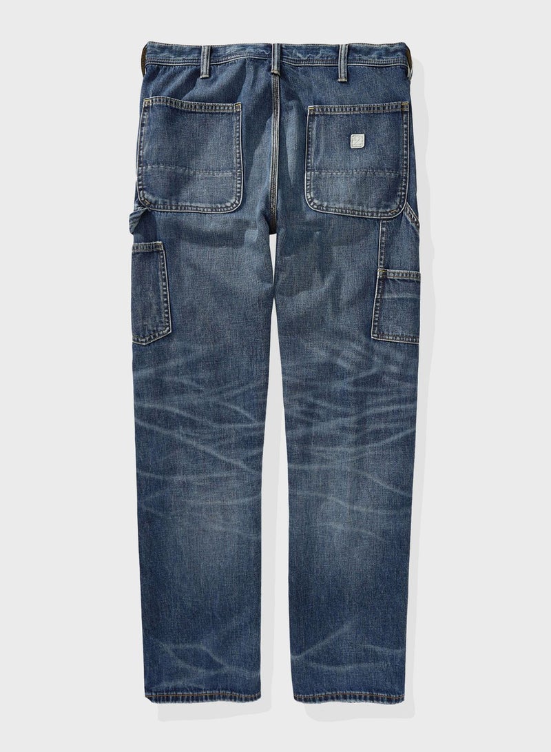 Mid Wash Straight Fit Jeans