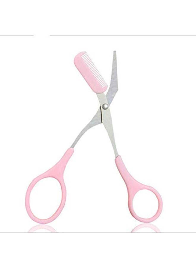 Womens Eyebrow Trimmer Comb Eyelash Hair Scissors Cutter Remover Makeup Tools Pink