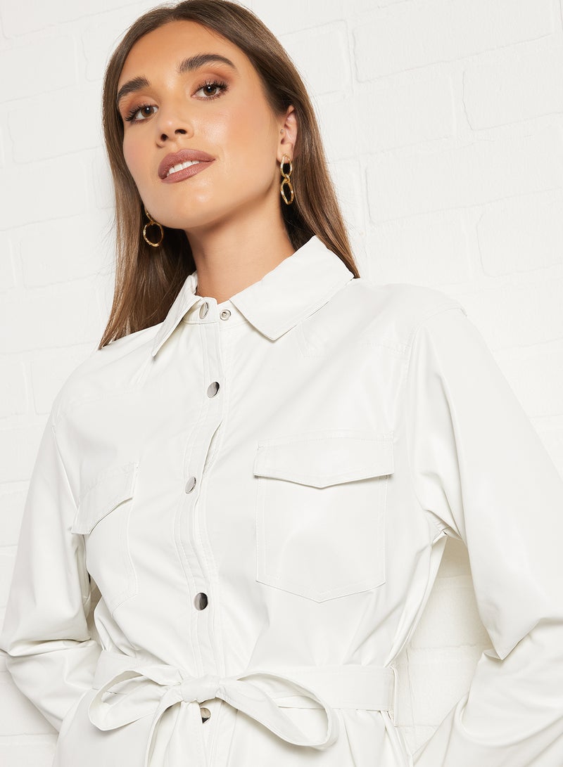 Belted Longline PU Shirt White