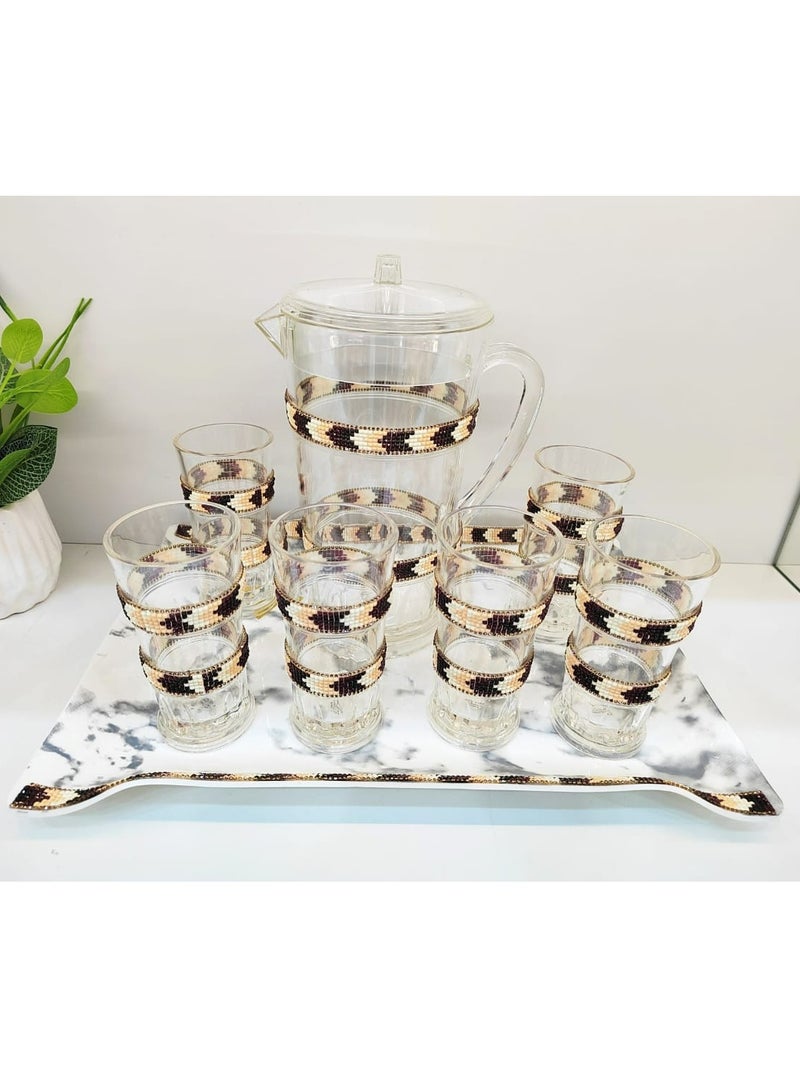 Water Set Of Eight Pieces 1Acrolic Tray Six Glasses With One Jug For Water Juice High Quality Acrolic Material Hand Made Designing By Damanhoor