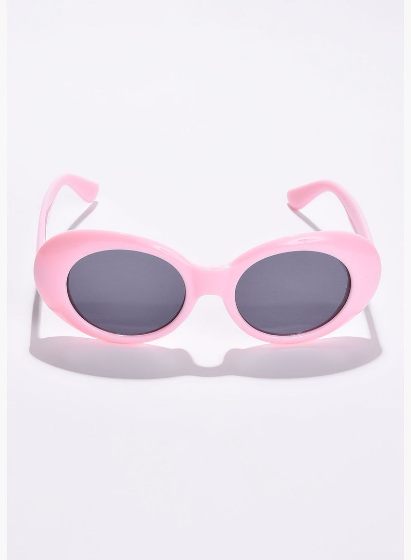 Women Black Lens Pink Oval Sunglasses