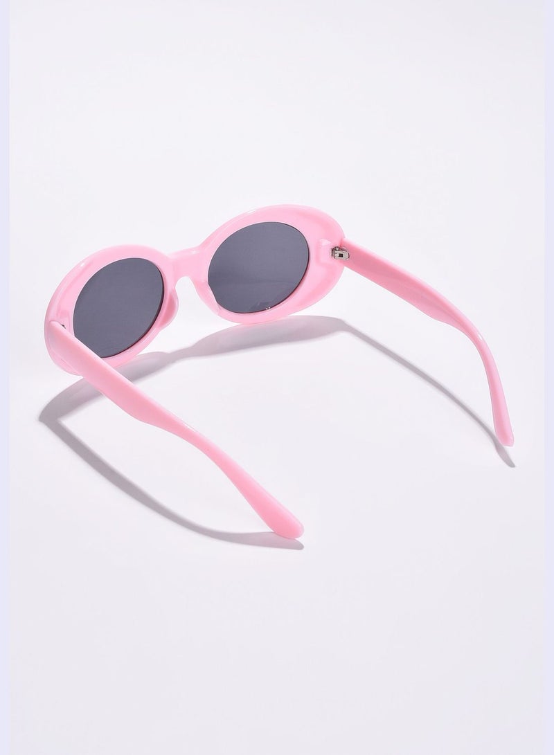 Women Black Lens Pink Oval Sunglasses