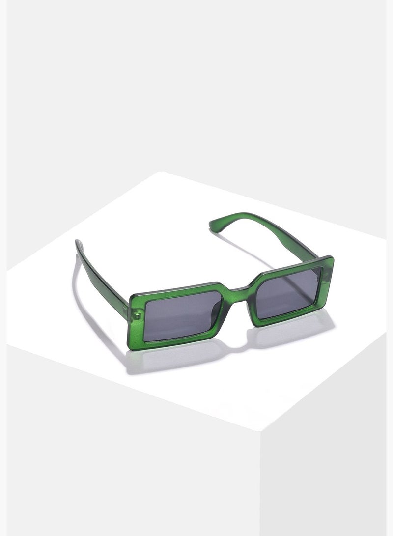 Women Black Lens Green Rectangle Sunglasses