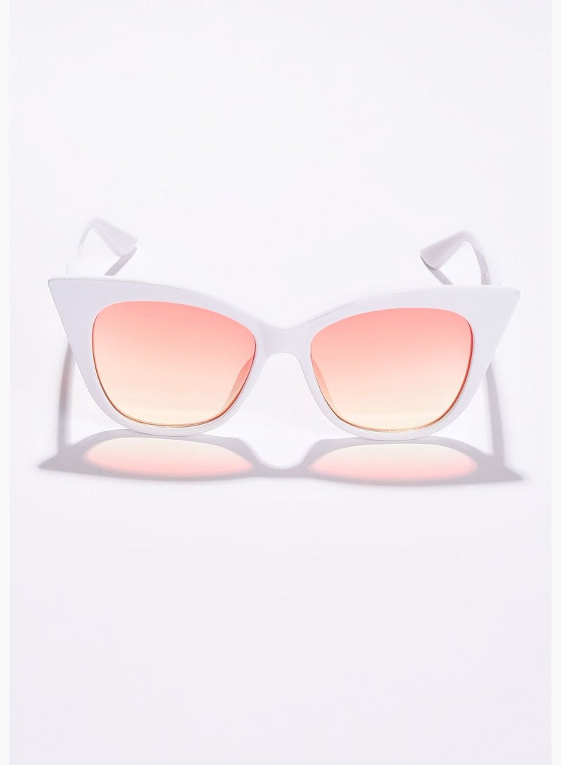 Women Pink Lens White Cateye Sunglasses