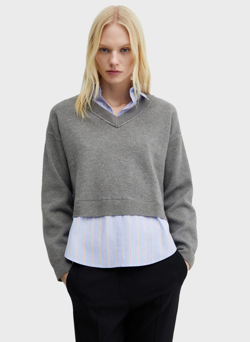 V-Neck Cropped Sweater