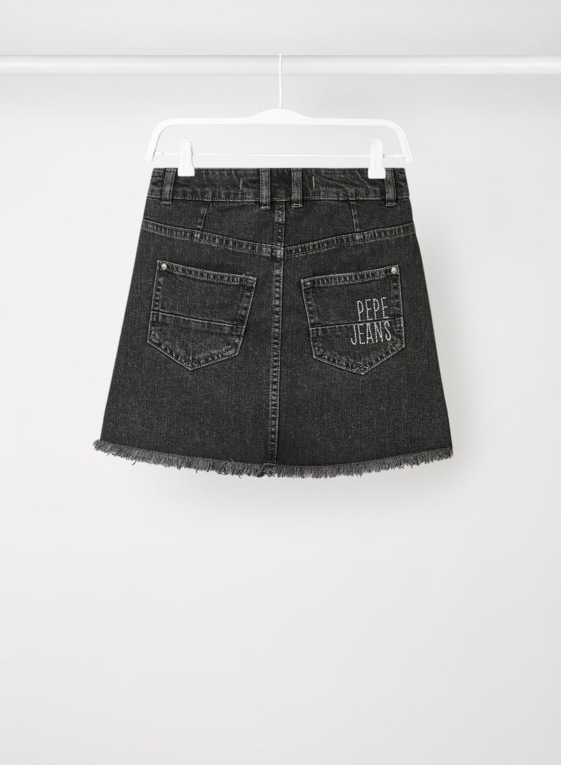 Kids/Teen Frayed Hem Mini Skirt Black