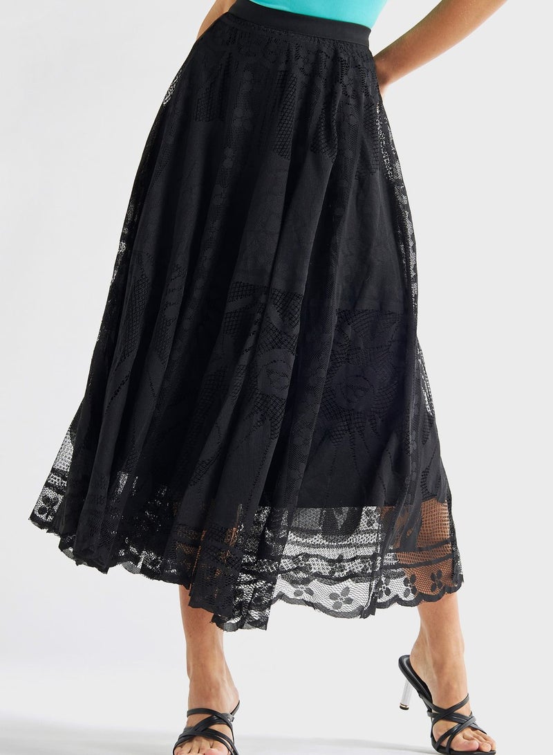 High Waist Broidered Tiered Skirt