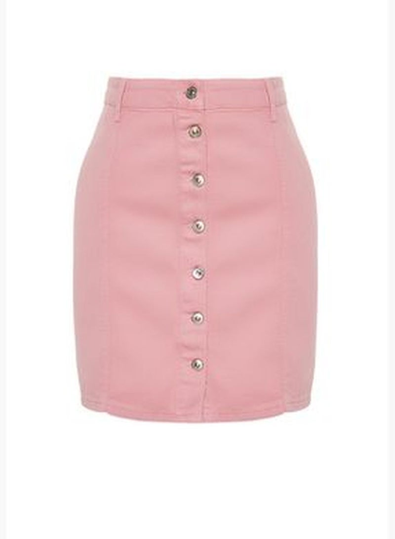 Pink Buttoned Mini Denim Skirt TBBSS24AZ00045
