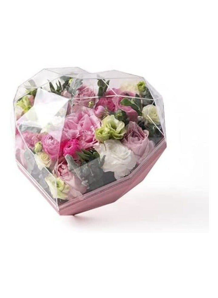 Red Dot Gift Diamond Heart Shape Flower Box Valentine'S Day Love Acrylic Flower Box Preserved Flower Gift Box Rose Flower Gift Box (Pink Base + Transparent Cover)