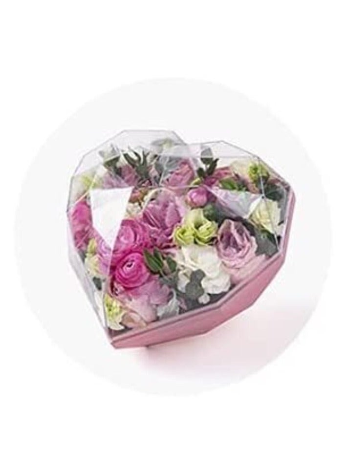 Red Dot Gift Diamond Heart Shape Flower Box Valentine'S Day Love Acrylic Flower Box Preserved Flower Gift Box Rose Flower Gift Box (Pink Base + Transparent Cover)