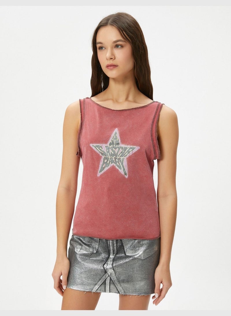 Sleeveless T-Shirt Washed Effect Star Printed Relax Cut