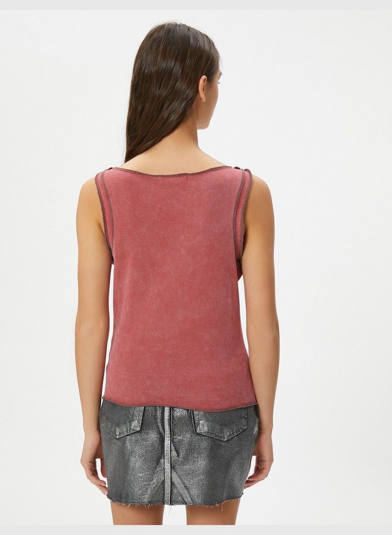 Sleeveless T-Shirt Washed Effect Star Printed Relax Cut