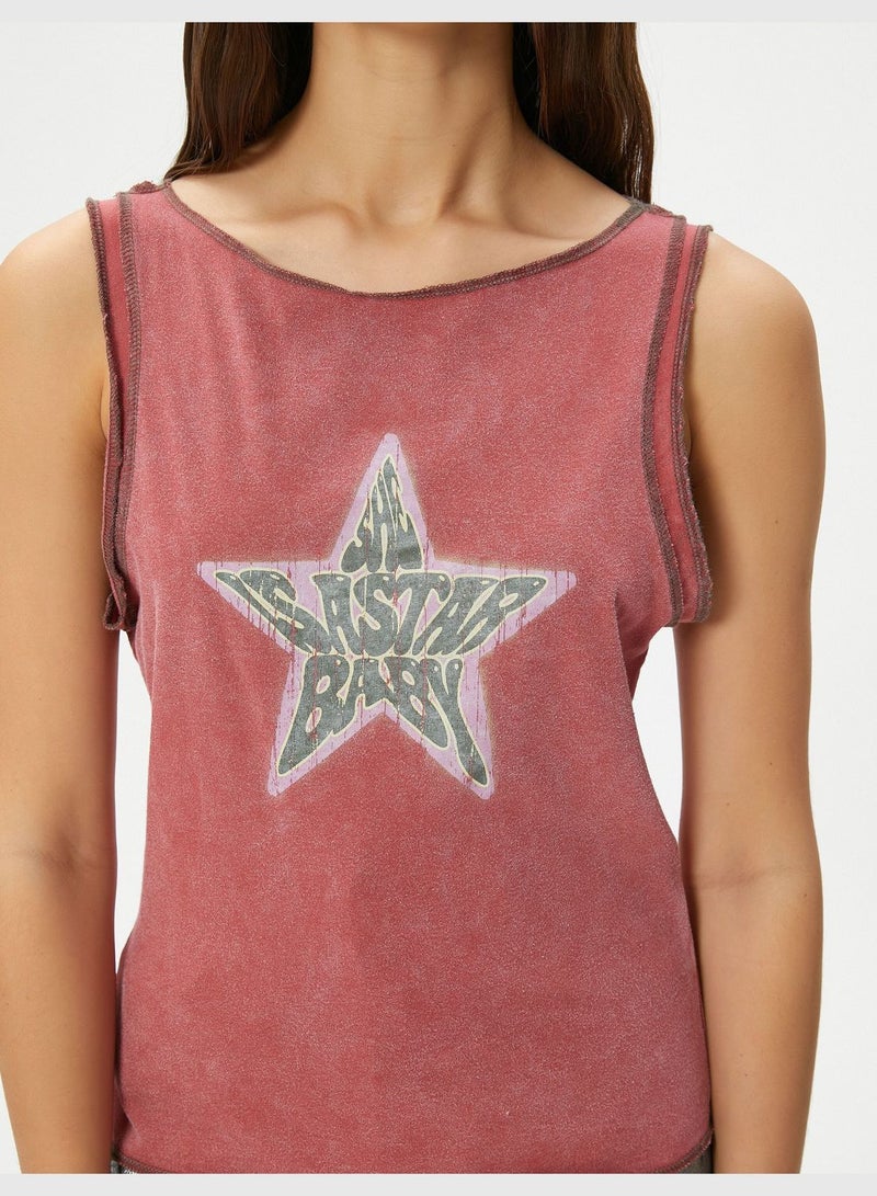 Sleeveless T-Shirt Washed Effect Star Printed Relax Cut