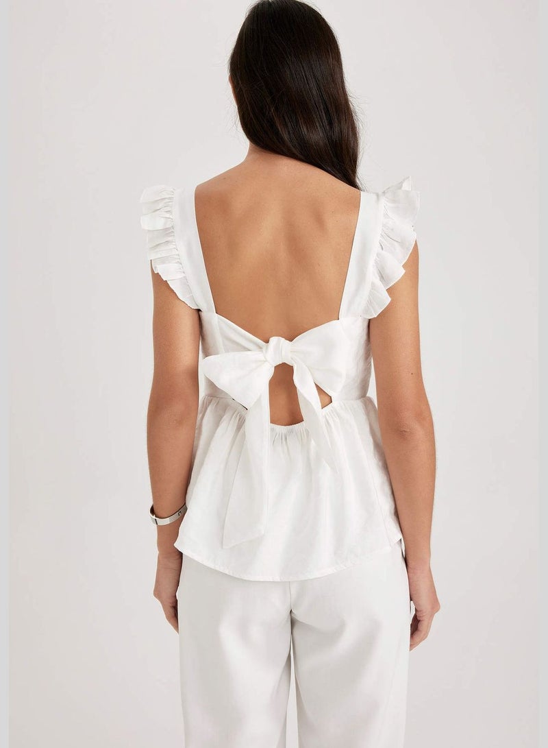 Woman Strapless Woven Sleeveless Blouse