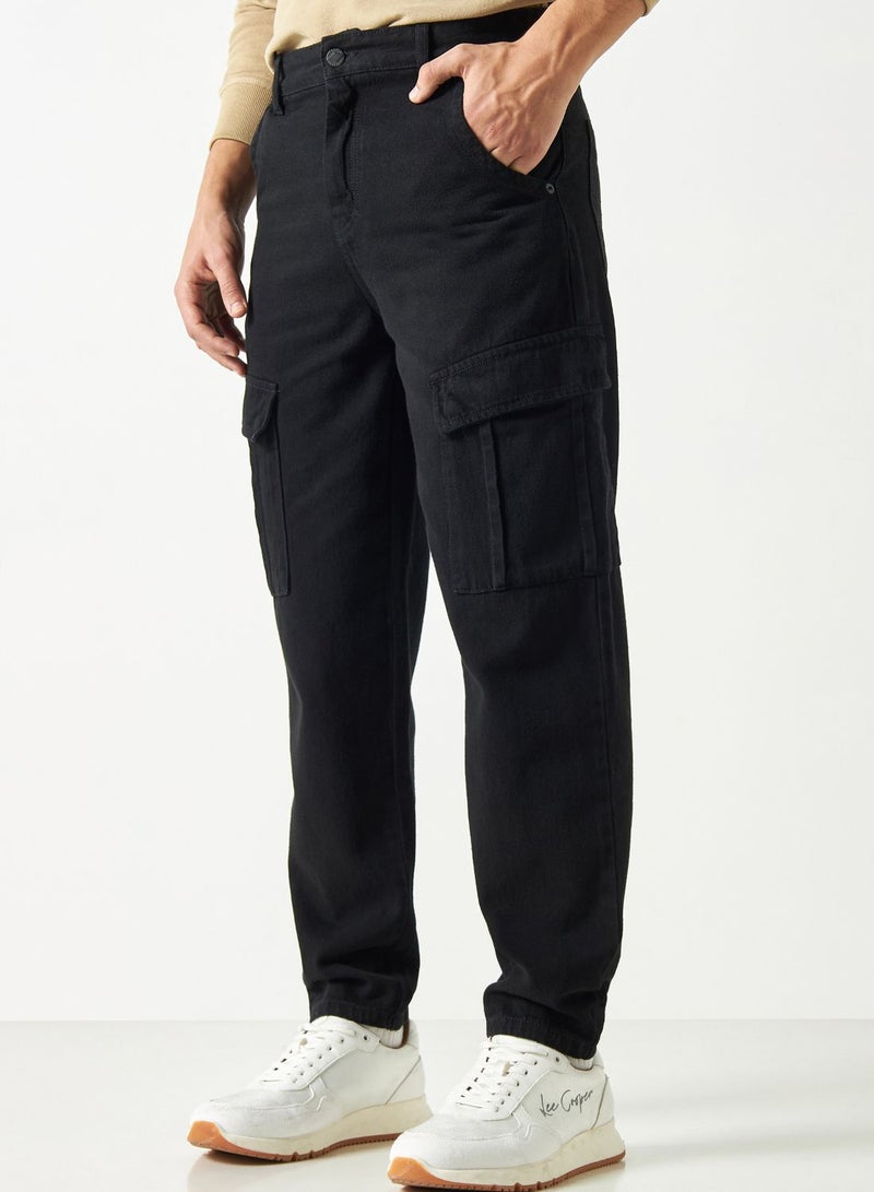 Solid High-Rise Jogger Jeans With Cargo