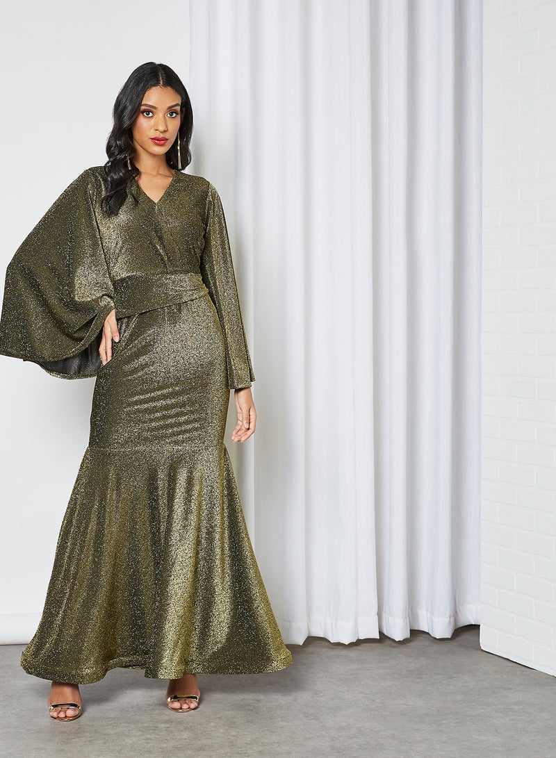 Exaggerated Wide Sleeve Dress Olive