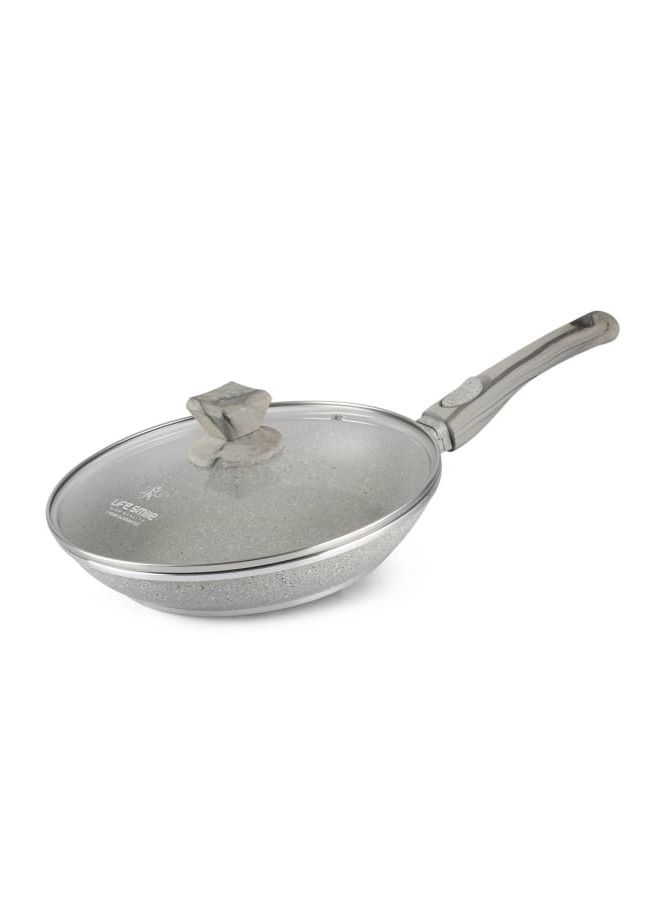 Detachable Handle Frying Pan With Lid - 5 Layer Granite Coating Fry Pan | Heat-Resistant Handle Hanging Loop | Microwave Safe (20 CM, Grey)