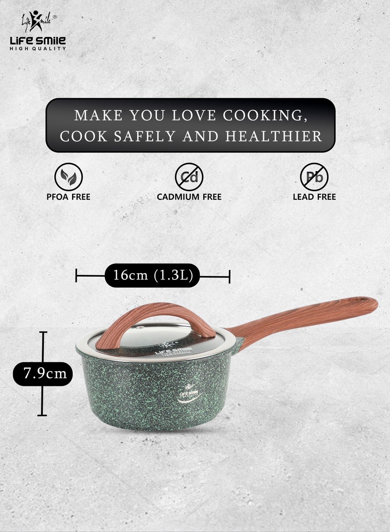 Sauce Pan with Heat Resistant Wooden Pattern Handle