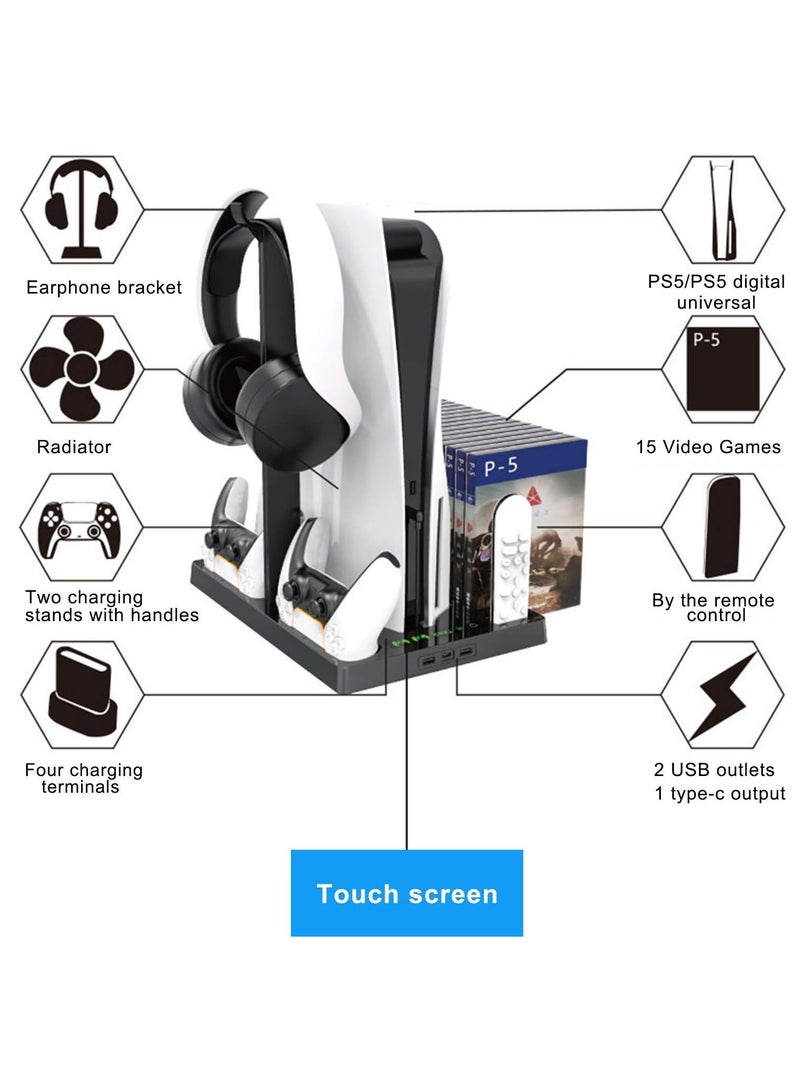 COOLBABY Vertical Stand with Cooling Fan for PS5 Console and PS5 Digital Edition, PS5 Dualsense Charging Station