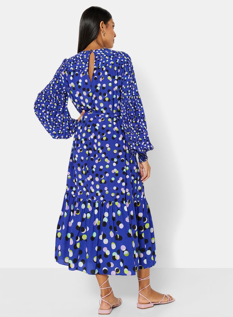 Printed Midi Dress Blue