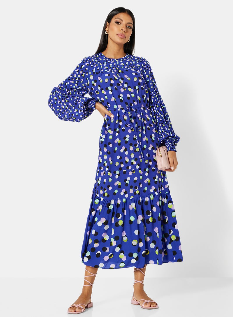 Printed Midi Dress Blue