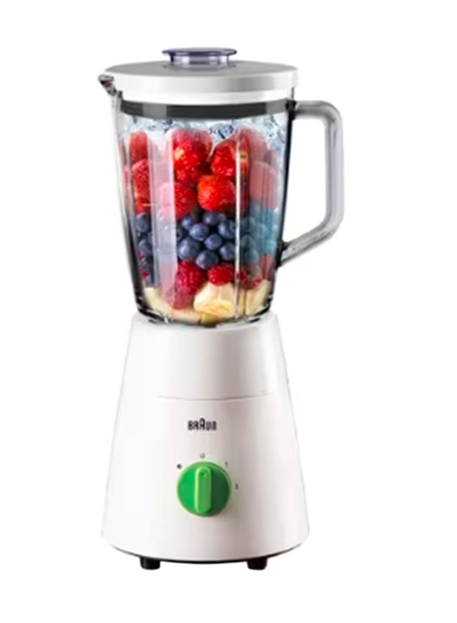 Blender 3 in 1, Glass Jug, 2 Speeds, Pulse Function, Multi Mill, Grinder Mill 1.75 L 500 W JB0153WH White/Green