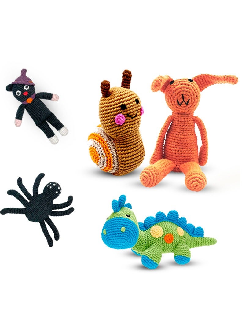 Pebble Handmade Crochet Premium Yarn Stuffed Soft Plush Toys- Best Christmas Gift for Kids- Easily Washable toys- cat, snail, Bunny and Dino soft toys for little babies