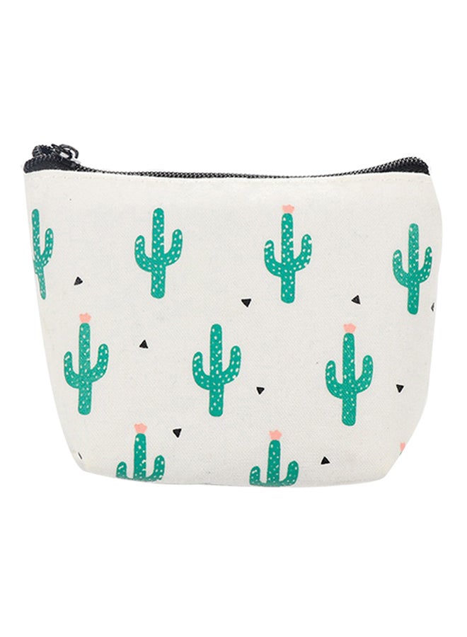 Cactus Print Canvas Wallet White/Green