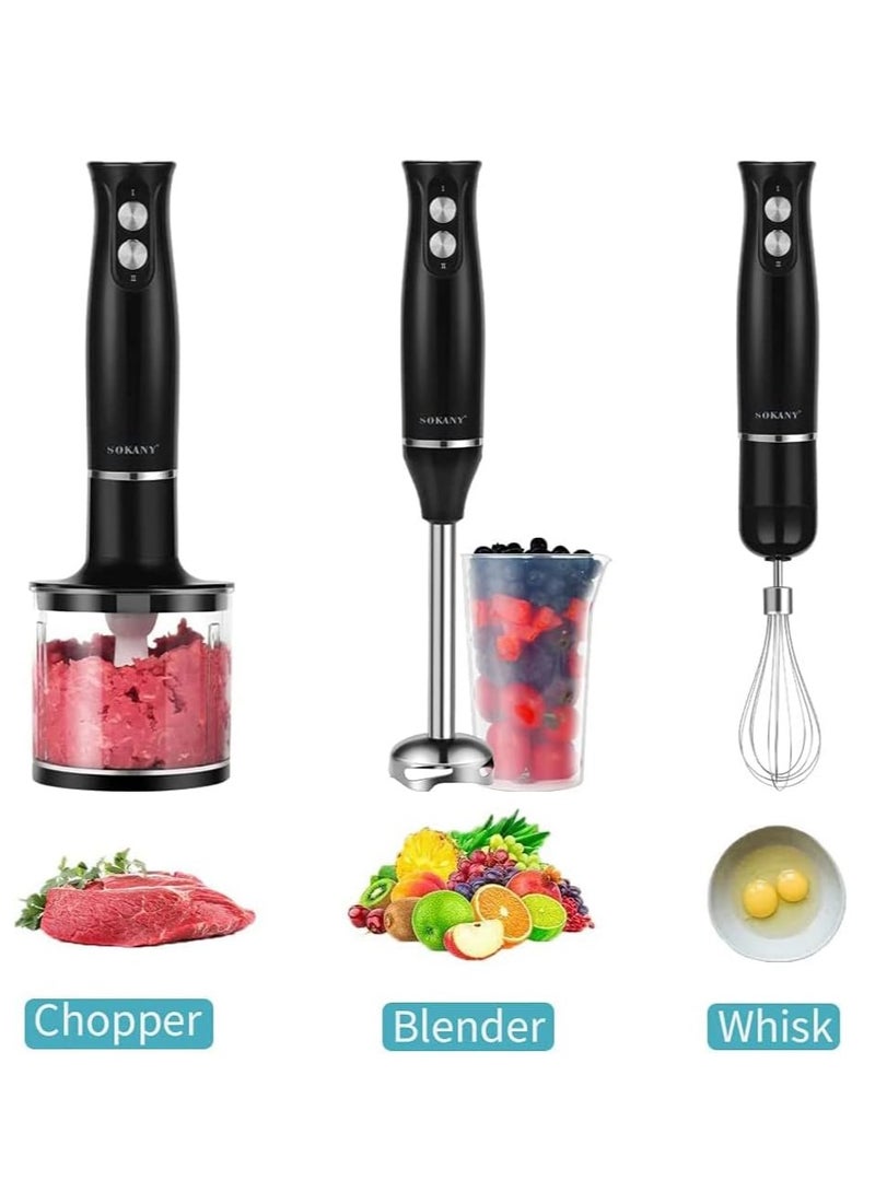 Handheld Blender, 304 Stainless Steel Whisk, 2 Speed Purée Stick, Hand Blender for Baby Food, Mashed Potatoes, Yoghurt and Vegetables