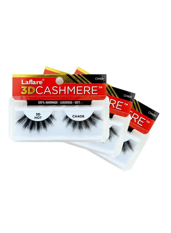 3D Cashmere Eyelashes Natural Look Wispy Glam Fresh Fluffy Soft Reusable Luxurious Handmade Strips False Lashes 3 Packs Bundle Special Ch (Ch406 3)