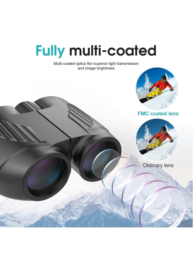Rodcirant Binoculars 20x25 for Adults and Kids, High Power Easy Focus Binoculars with Low Light Vision, Compact Binoculars for Bird Watching and Travel (Black)