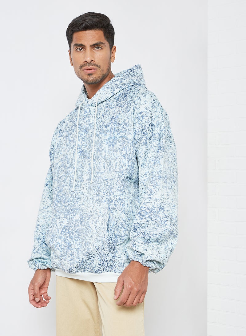 All-Over Print Oversized Hoodie Blue